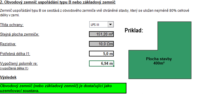 Návrh ochrany před bleskem 63 Kontrola programem DehnSupport: Obrázek 13: Výpočet základového zemniče Vlastním výpočtem i výpočtem programu DehnSupport vyšlo, že navržený základový zemnič je jako