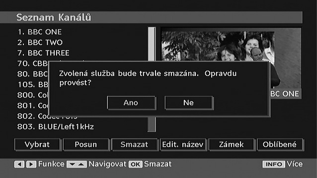 Přejmenovávat kanály Přidávat zámky ke kanálům Nastavovat oblíbené kanály Přesouvat kanály Seznam kanálů je menu, v němž se provádí veškerá práce s kanály.