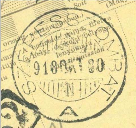 Dátum: 30. október 1918 Medzinárodná peňažná poštová poukážka Pečiatka typu G.442 (M.