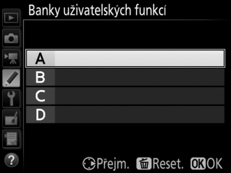 A Uživatelské funkce: Jemné doladění nastavení fotoaparátu Chcete-li zobrazit menu uživatelských funkcí, stiskněte tlačítko G avyberte kartu A (Menu uživatelských funkcí).