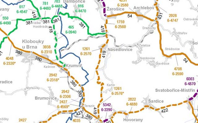 4. Nároky na dopravní a jinou infrastrukturu Komunikační sít v oblasti dle ŘSD Měřené úseky dle sčítání dopravy 2010 dle ŘSD Jak je patrné z mapového podkladu, pro