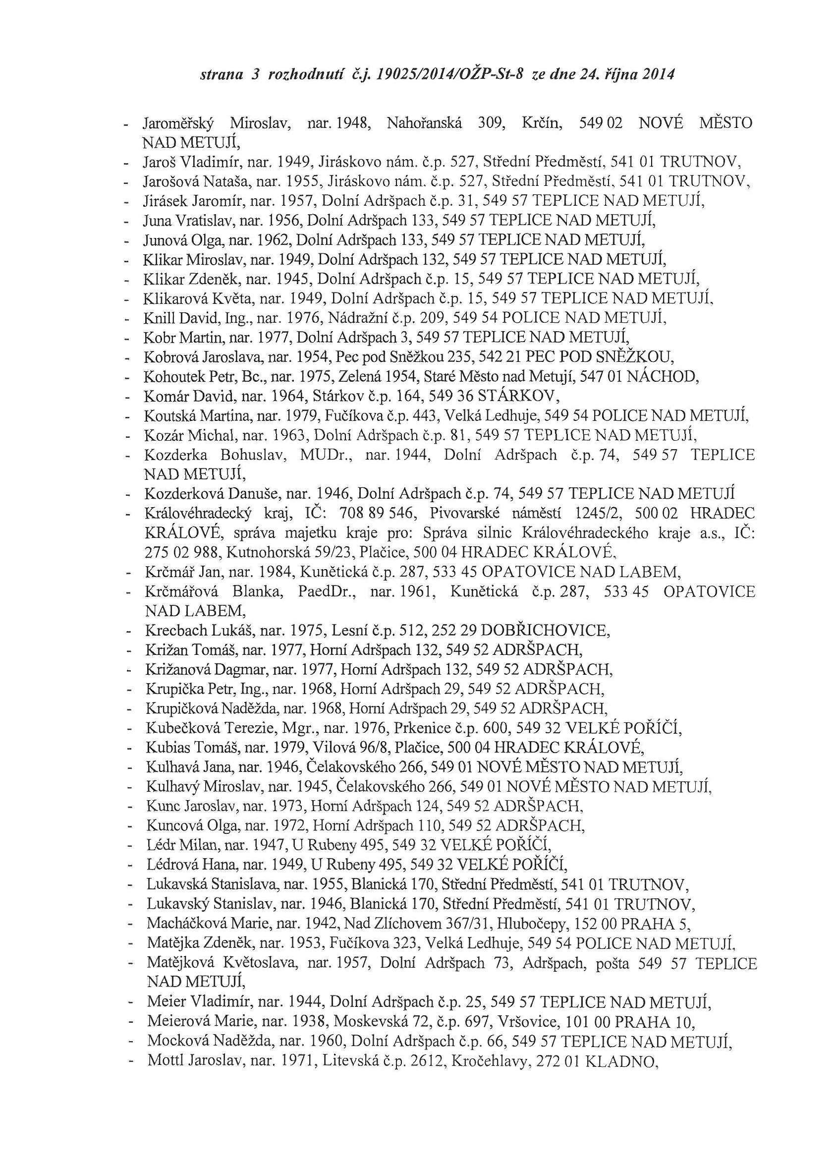 strana 3 rozhodnutí č.j. 19025/2014/OŽP-St-8 ze dne 24. října 2014 - Jaroměřský Miroslav, nar. 1948, Nahořanská 309, Krčin, 549 02 NOVÉ MĚSTO - Jaroš Vladimír, nar. 1949, Jiráskovo nám. č.p.