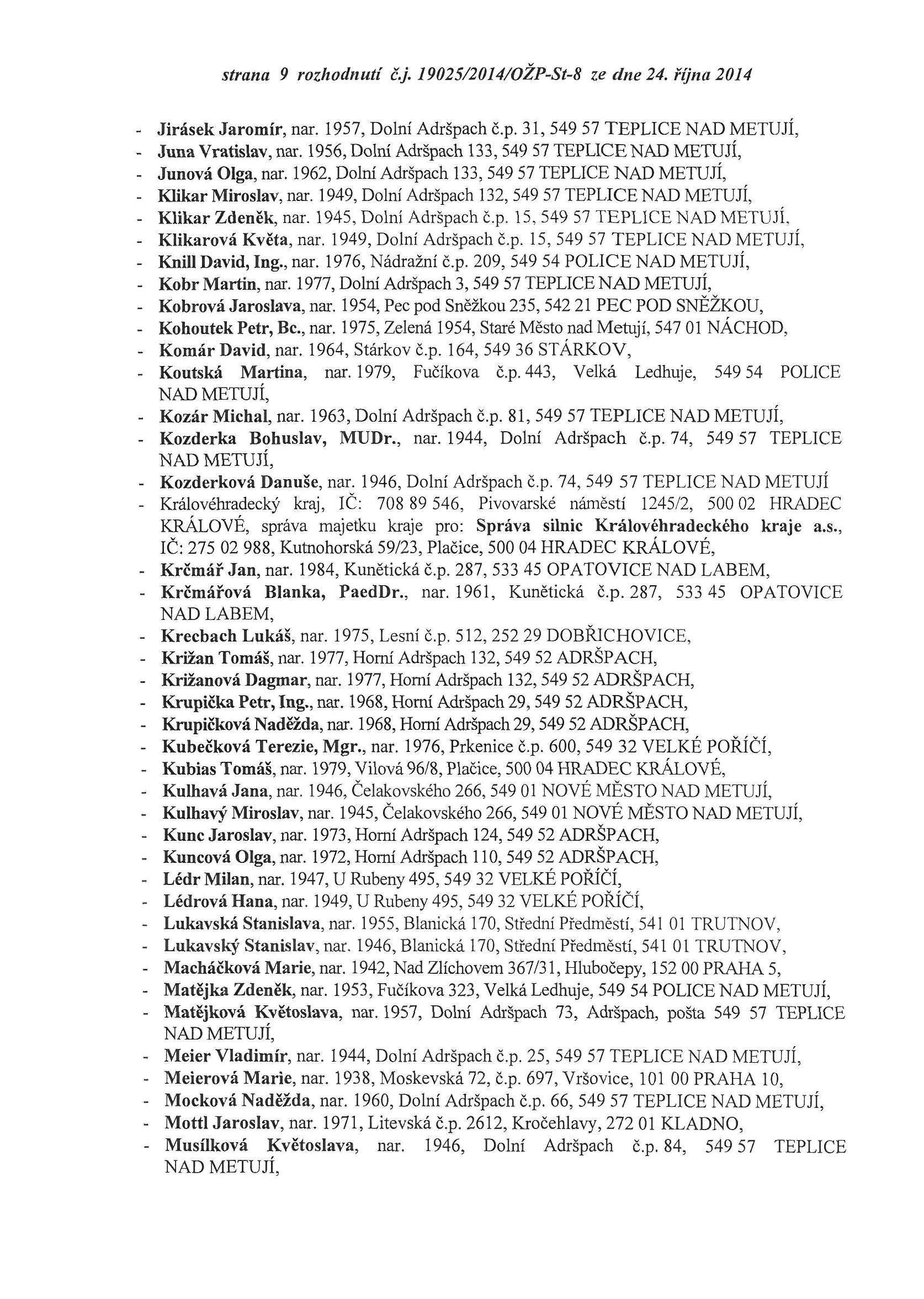 strana 9 rozhodnutí č.j. 19025/2014/OŽP-St-8 ze dne 24. října 2014 - Jirásek Jaromír, nar. 1957, Dolní Adršpach č.p. 31, 549 57 TEPLICE - Juna Vratislav, nar.