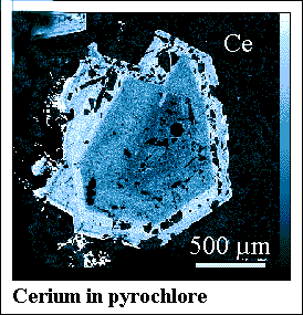 Elektronová mikroanalýza Gold benefication from arsenopyrite This X-ray map of gold was obtained from small arsenopyrite grains in a polished mount, part of a joint project between Dr. C.