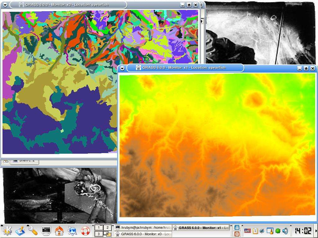 Více monitorů d.mon start=x0 d.rast soils d.mon start=x1 d.rast elevation.dem d.