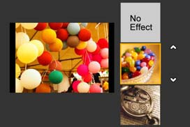 Pokročilé záznamové funkce Fotografování s obrazovými efekty (Filter) Režim záznamu: Mezi různými efekty si můžete zvolit vlastní nastavení a snímky fotografovat po potvrzení těchto efektů na