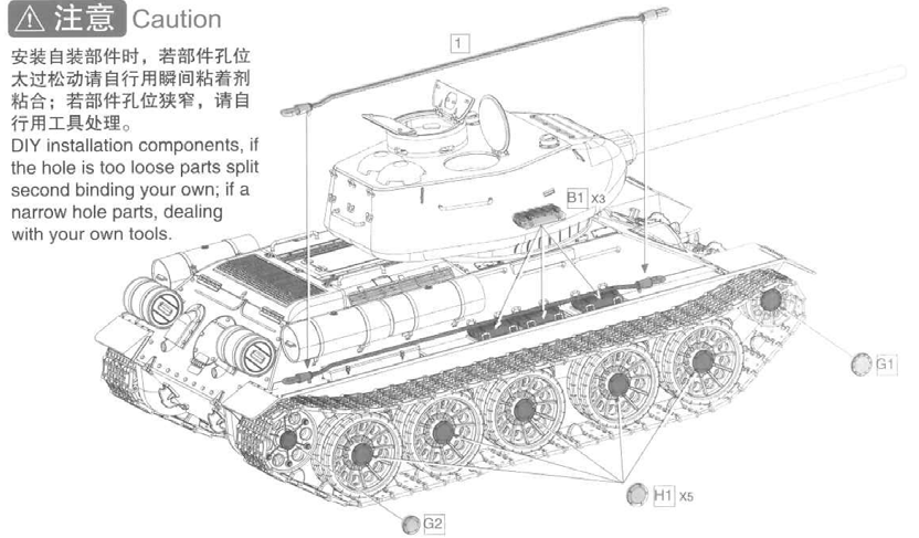 Montáž příslušenství rc-modelu tanku ho Upozornění V případě, že jsou díry na vložení a uchycení příslušenství