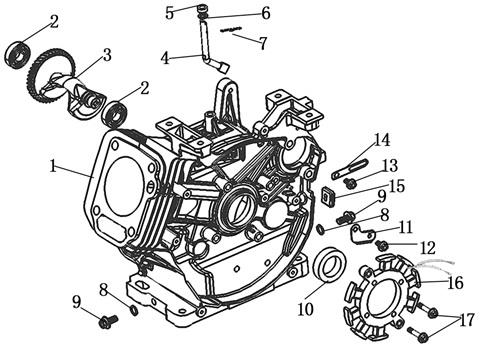 Kliková skříň Pozice Objednací číslo Název Name Ks 1 110810116-T191 Kliková skříň Crank case 1 2 380630099-0001 Ložisko 6202 Ball bearing 2 3 130450016-0001 Vyvažovací hřídel Weight balancing shaft 1