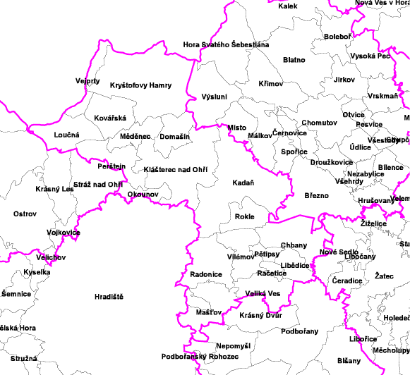 Mapa: 6a Zdroj dat: ČSÚ Administrativní členění správního obvodu ORP Kadaň Domašín obec; obec I. stupně Chbany obec; obec I. stupně Kadaň město; obec III. stupně Klášterec nad Ohří město; obec II.