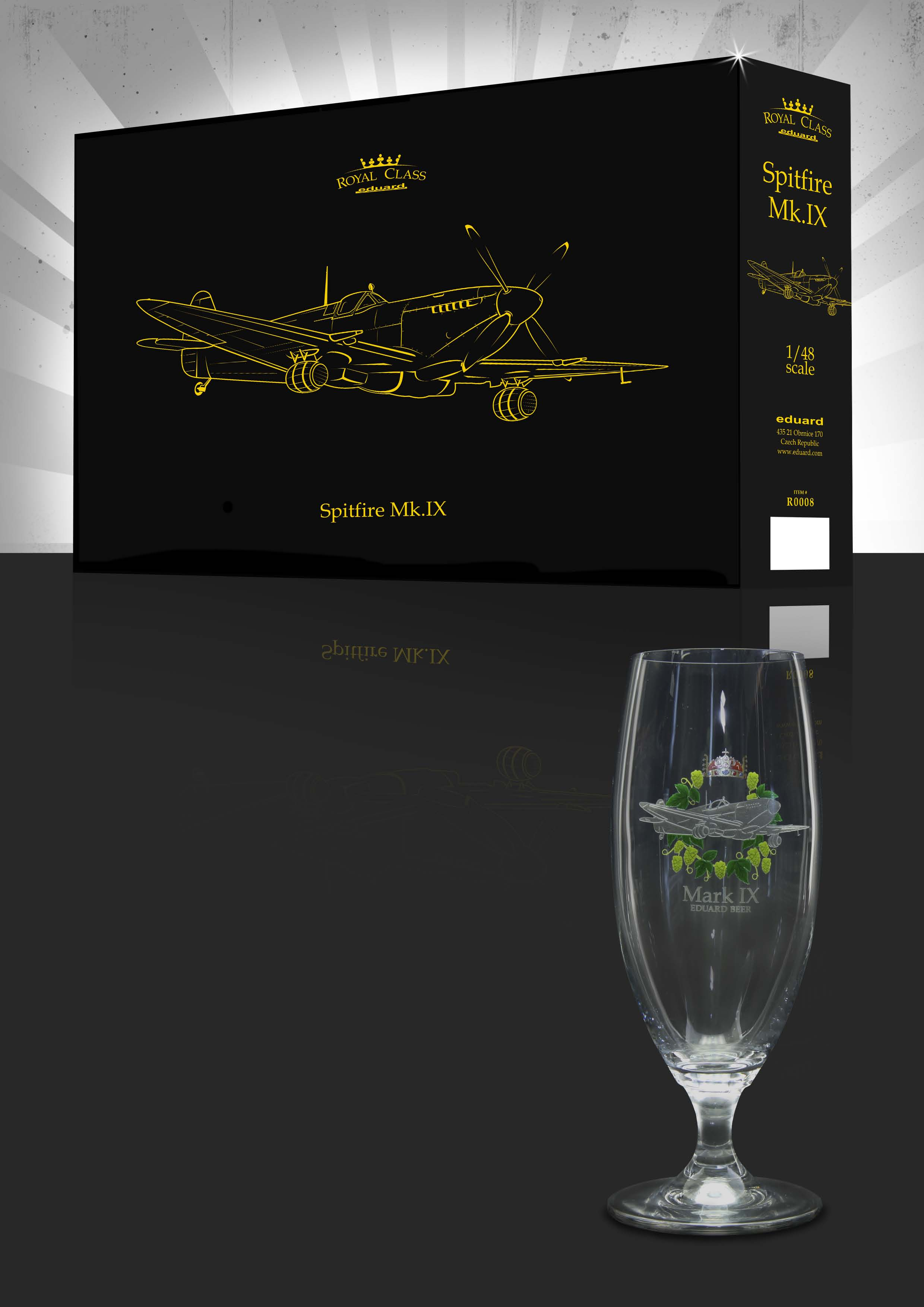MODELY Spitfire Mk.IX Royal Class 1/48 Cat.No. R0008 Exkluzivní vydání Spitfiru Mk.IX v edici Royal Class. Stavebnice obsahuje plastové díly pro dva modely s možností tří variant Spitfiru Mk.