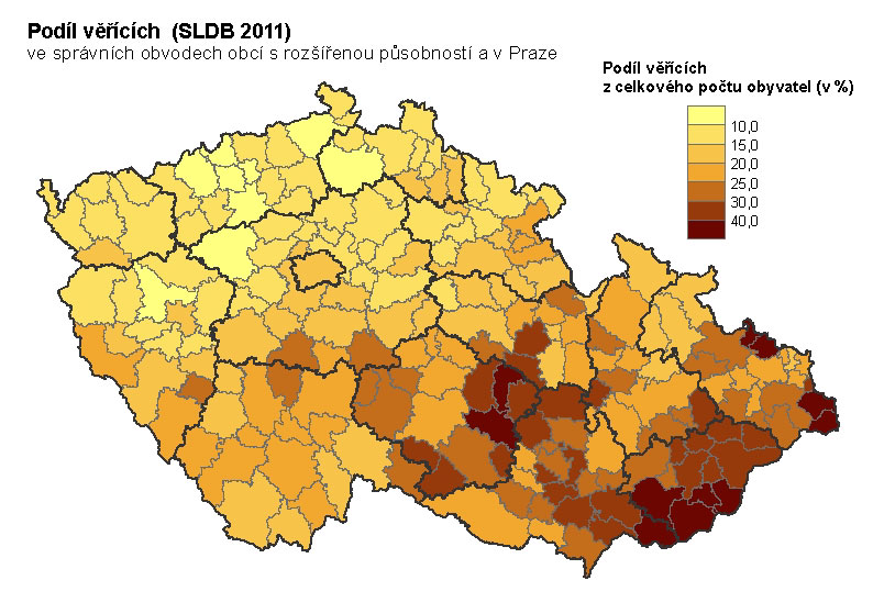 Relativně nejvyšší počty ch mají tradičně moravské kraje. V jejich pořadí nedošlo přitom ve srovnání s výsledky předcházejícího sčítání k žádné změně.