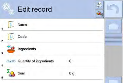 17.4 Definování receptury v databázi Vyvolání databáze receptur: Vyvolejte menu stisknutím tlačítka nebo. Vyberte položku <Database>. Vyberte položku <Formulas>.