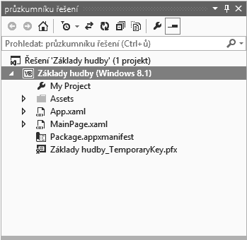 Kapitola 2 Integrované vývojové prostředí Visual Studio 49 Poznámka: Nemáte-li projekt Základy hudby dosud načtený, vraťte se v této kapitole o několik stran zpět a proveďte všechny úkony cvičení