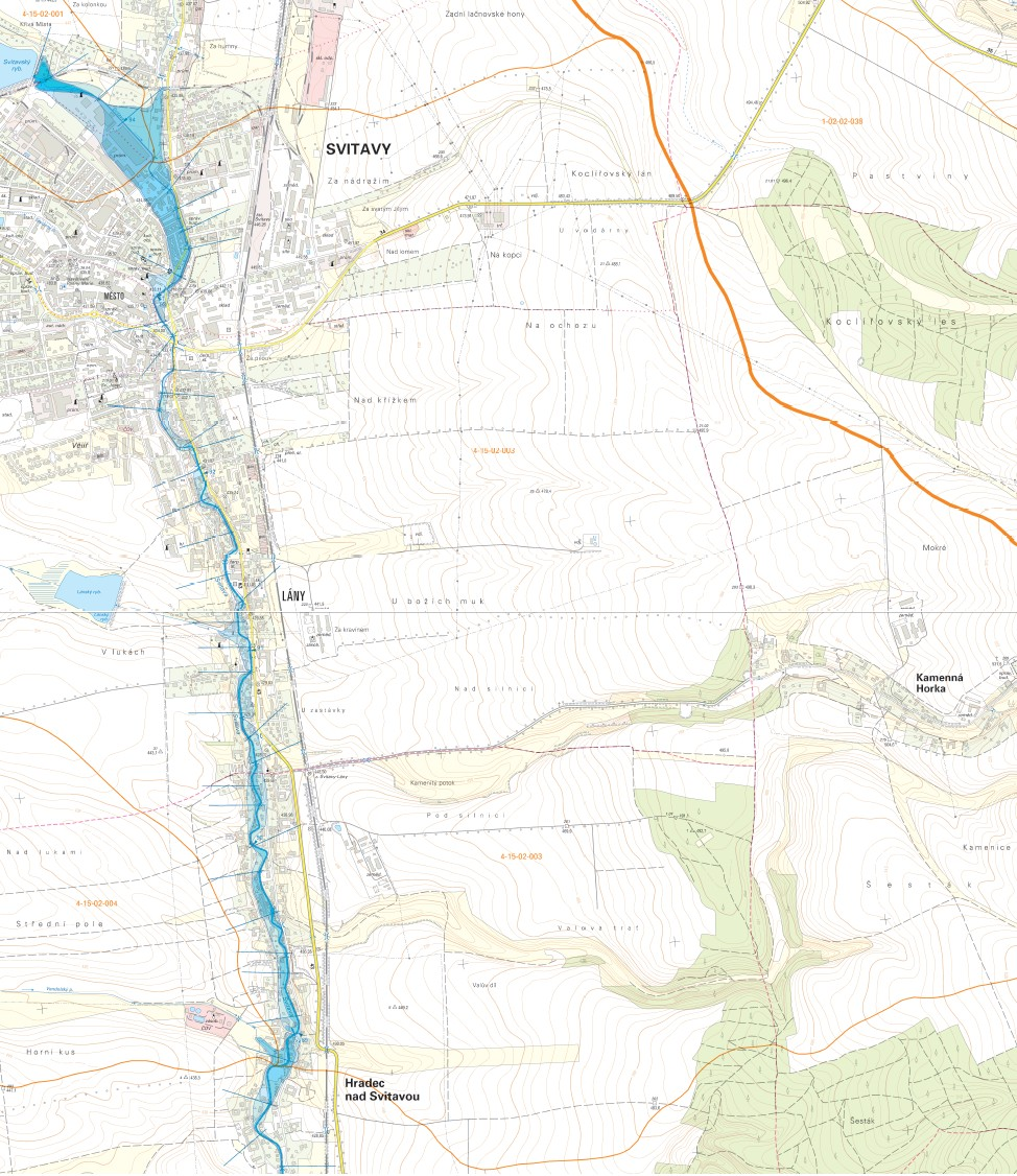 Obr. 8: Mapa záplavových území pro horní tok řeky Svitavy