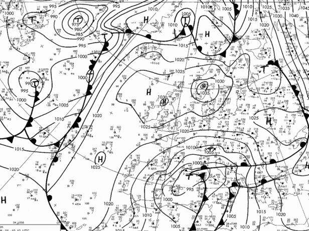 Obr. 26 Synoptická mapa pro den 8. 1. 2010 a termín 12 UTC. Zdroj: Deutcher Wettrdienst, převzato z (www.wetter3.de).