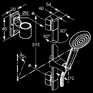 s sprchový set 3S L = 900 mm nástenná tyč KLUDI A-QA s 3S ručná sprcha DN 15 prestaviteľná na 3 prúdové typy: Booster,