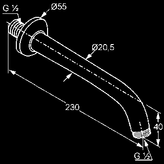 55 mm chróm 6651305-00 39,37 KLUDI A-QA sprchové rameno DN 15 pre tanierovú hlavovú sprchu DN 15 vyloženie 400 mm s rozetou