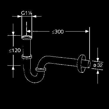 mm s odpadovým oblúkom 32 x 220 mm s ružicou podľa DIN EN