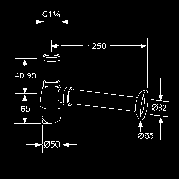 bidetový flaškový sifón G 1 1/4 x 32 mm s odtokovou rúrou 32