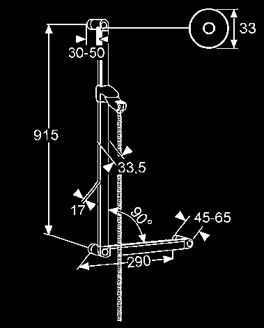 integrovaný držiak (dĺžka 250 mm a 90 uhol), ľavo- a pravostranná montáž 50 mm vyloženie upevňovacia sada so  pretočeniu G 1/2 x G 1/2 x 1600 mm s kónickými maticami chróm 6150305-00 195,93 194