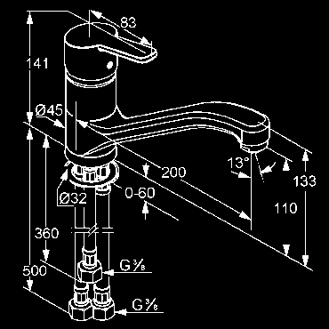 množstva A perlátor M 22 x 1 otočný výtok (360 ) G 3/4 x 200 mm S-prípojky stupeň