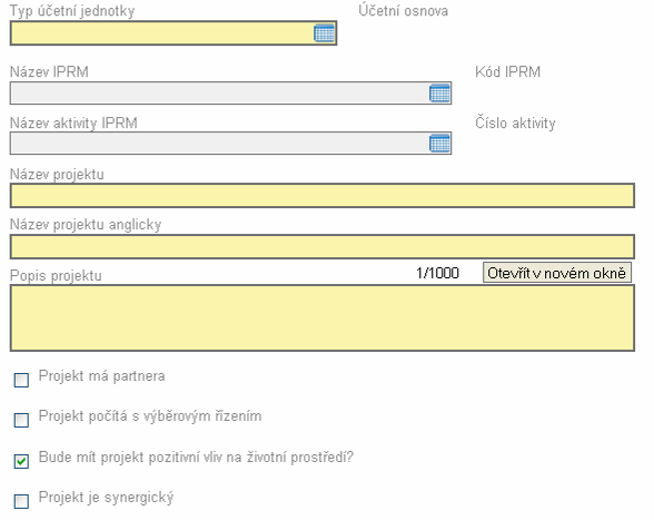 Do projektové ţádosti se zanáší výběrová řízení plánovaná, zahájená, ukončená i zrušená. Zpřístupnění záloţky Výběrové řízení. Bude mít projekt pozitivní vliv na ţivotní prostředí?