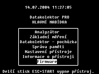 Položka Smazat ze seznamu Z nabídnutého seznamu FW modulů uložených v datové paměti přístroje vyberte ten, který chcete z datové paměti vymazat a potvrďte volbu stiskem klávesy START.