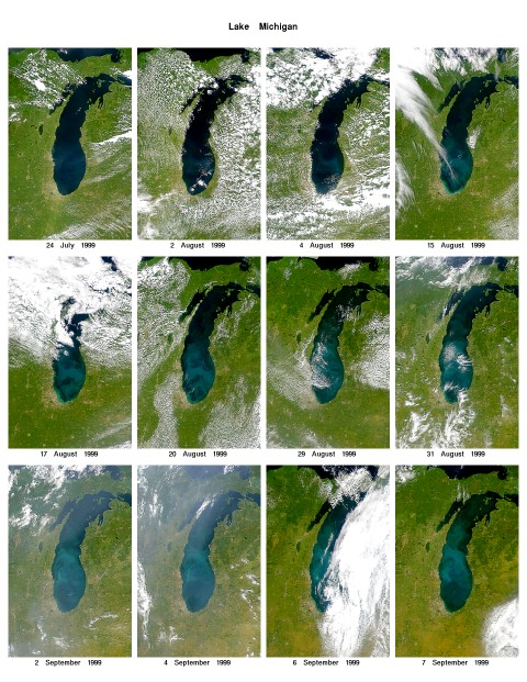 27/34 pozorování nárůstu množství fytoplanktonu na jezeře Michigan