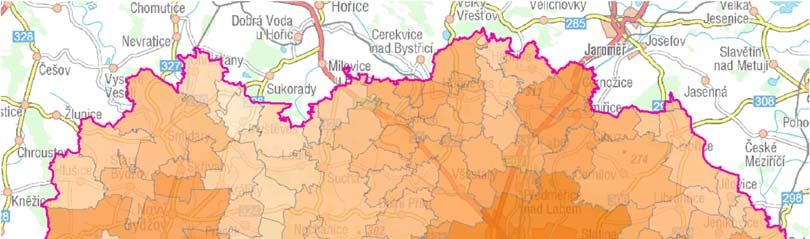 vizualizují v mapě užitím některé z charakteristik, které byly pro jednotlivé