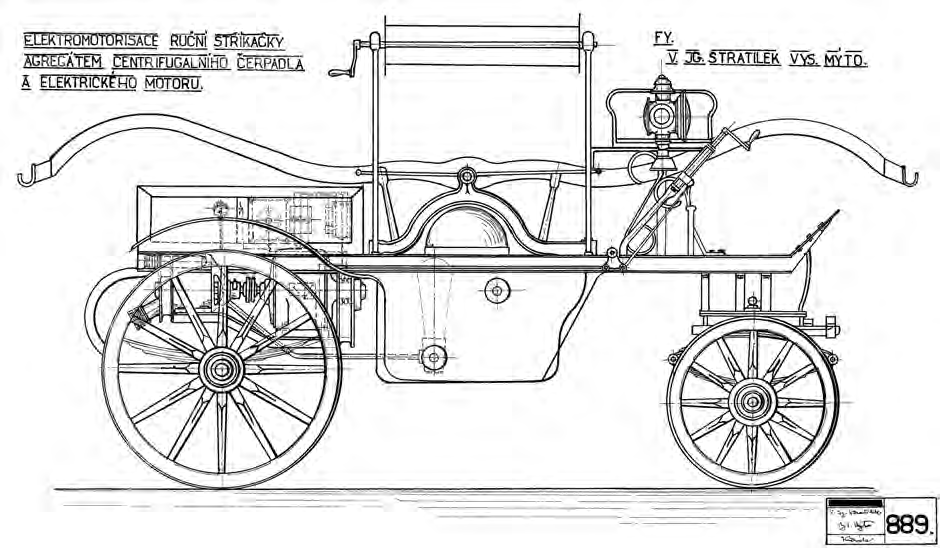 Hasičská technika Stratílkova ruční stříkačka předělaná na pohon čerpadla elektromotorem Základní údaje typizovaných motorových stříkaček používaných od 50.
