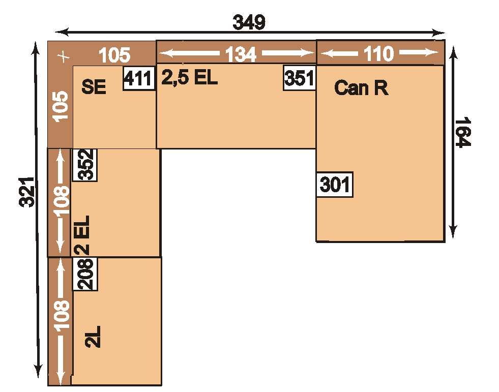 2L-2EL-SE-2,5EL- CanR 2L= 2-sedák levý 2EL = 2-sedák mezielement SE = Špičatý roh 2,5EL =