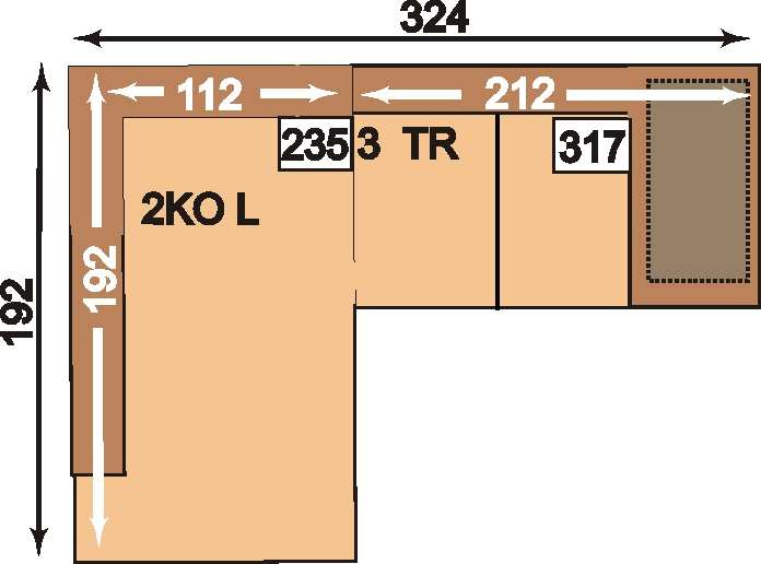 kombielement levý nebo pravý, otevřené ukončení 2,5EL= 2,5-sedák bez područek CanR = Kanape