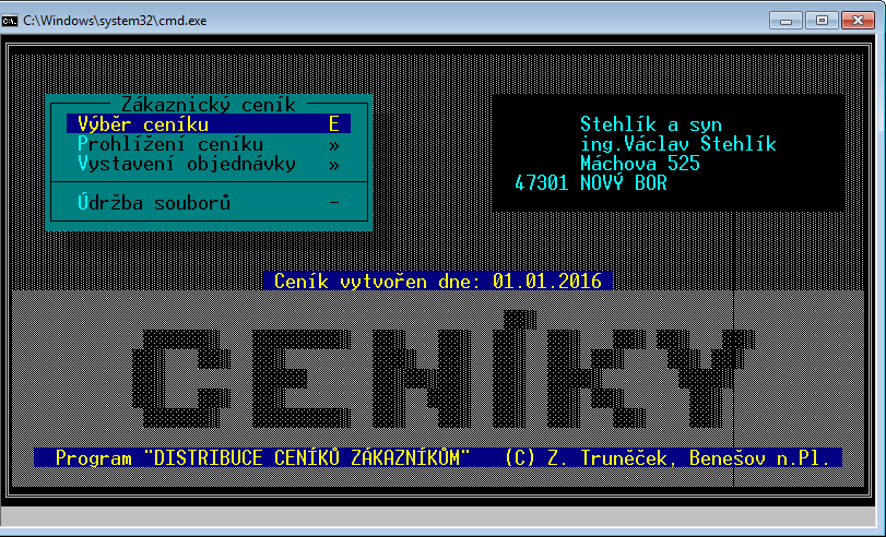 Při prvním spuštění nově instalovaného programu musí obsluha vybrat některý z dostupných ceníků. Po spuštění se objeví základní obrazovka odběratelského prohlížeče.