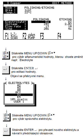 Jakým způsobem upravit parametry leštění a leptání popisuje následující obrázek.