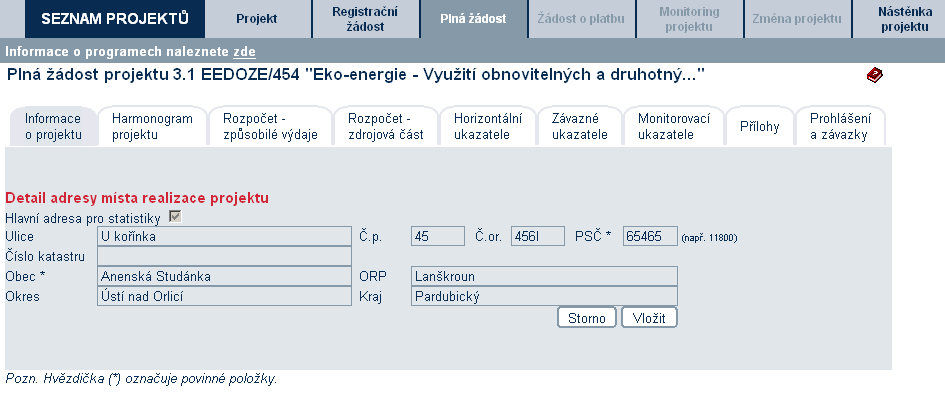 1.2.2 Harmonogram projektu V této záložce vyplňujte počet