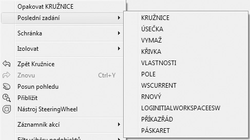 UûivatelskÈ prost edì AutoCADu Zadání posledních příkazů V odstavci klávesa ENTER jste zjistili, že právě tato klávesa umožňuje zopakovat poslední příkaz.