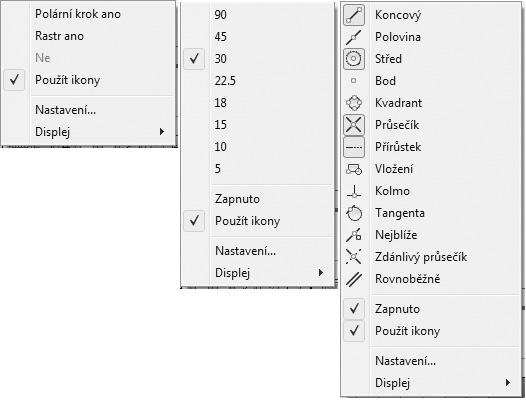 UûivatelskÈ prost edì AutoCADu Pomocí místní nabídky můžete také řídit viditelnost jednotlivých tlačítek a nastavit chování Rychlých vlastností.