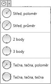 1 Panel Kreslit pro vykreslení kružnic Příkaz: _circle Určete střed kružnice nebo [3B/2B/Ttr (tan tan rádius)]: Určete rádius kružnice nebo [Diametr]: Implicitní volbou příkazu kružnice je vytvoření