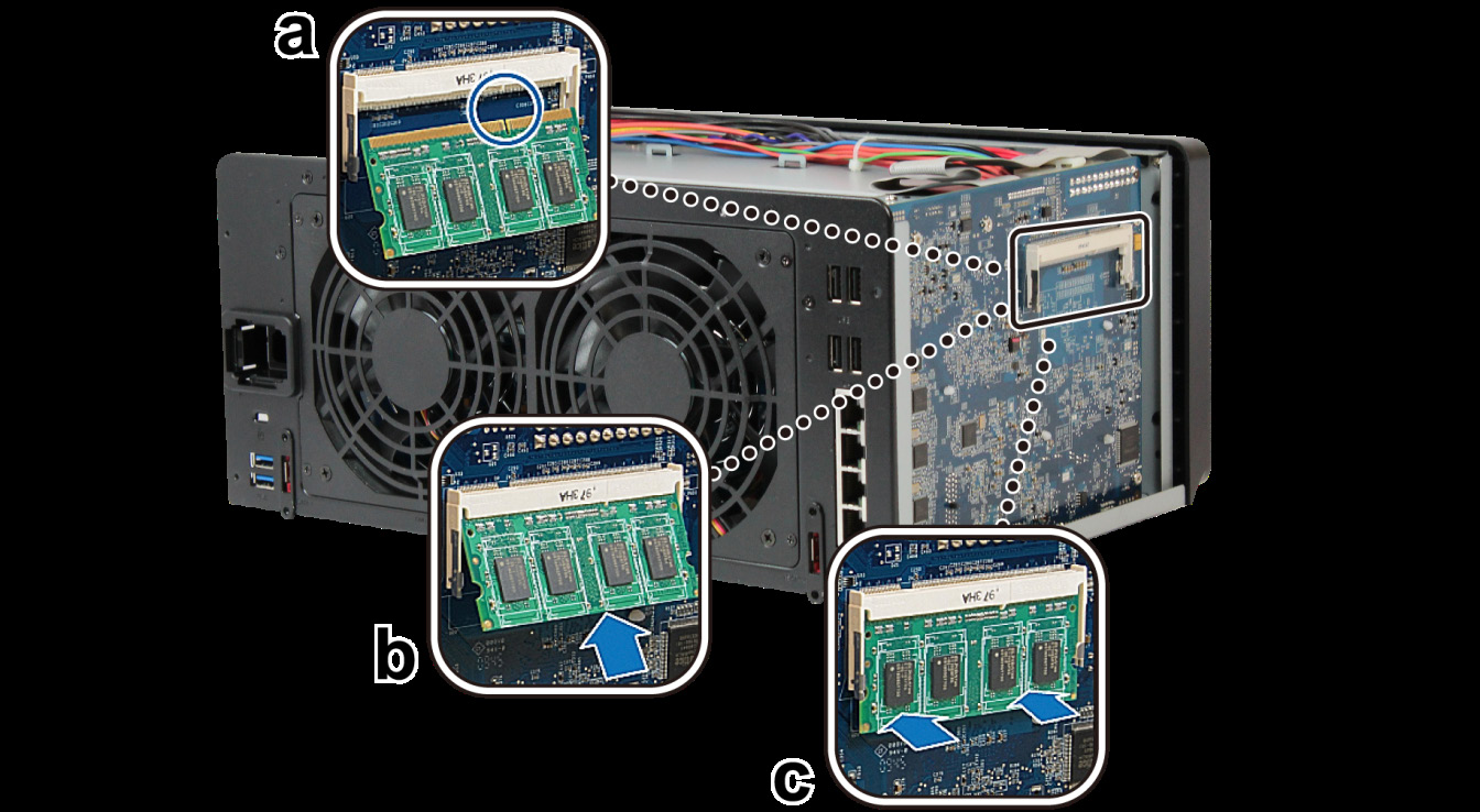 Přidání modulu paměti RAM do zařízení DiskStation Volitelný paměťový RAM modul o velikosti 2 GB (DDR3) od společnosti Synology je určen pro rozšíření paměti zařízení DiskStation.