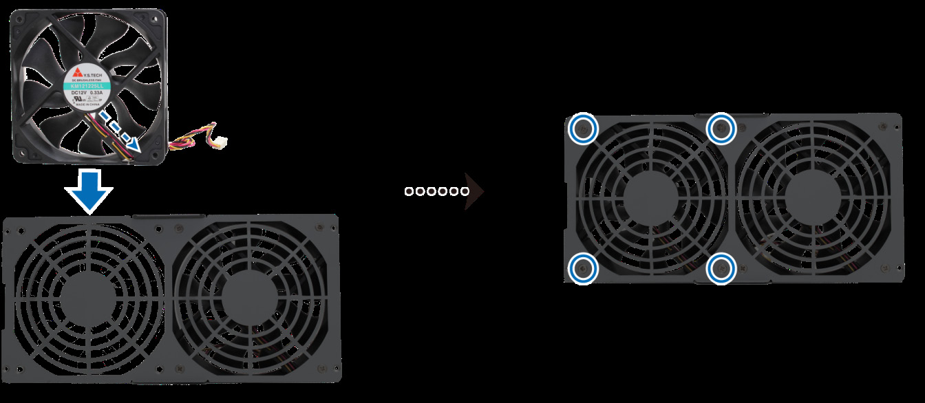 5 Instalace nového ventilátoru: a Nahraďte nefunkční ventilátor bezvadným (wpomocí kabelu