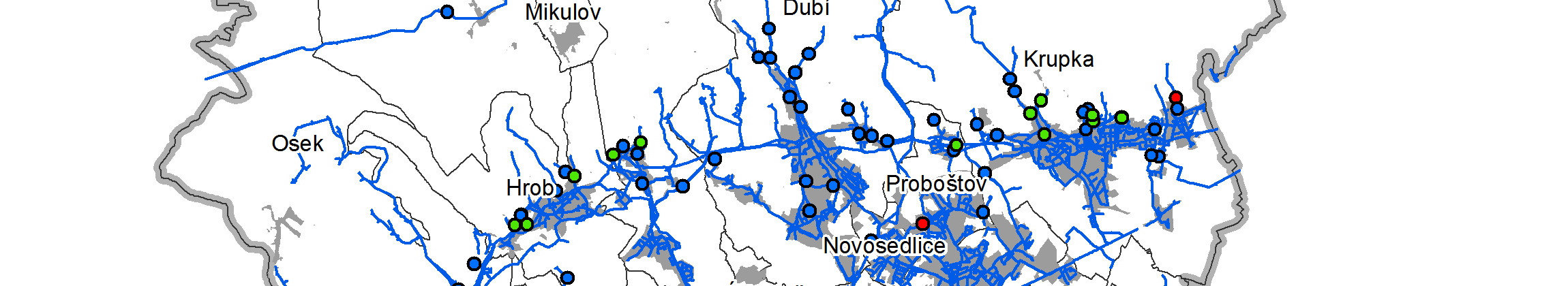 Mapa 3.1.2: Vodovodní síť v SO ORP Teplice Kanalizační síť Problematika odkanalizování a čištění odpadních vod je složitá. Odpadní vody v obcích jsou odváděny do kanalizační sítě (dále na ČOV), popř.