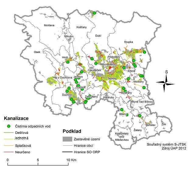 Mapa 3.1.3: Kanalizační síť v SO ORP Teplice Zásobování plynem V rámci SO ORP Teplice jsou plynem zásobovány všechny obce, kromě obce Mikulov a Moldava.