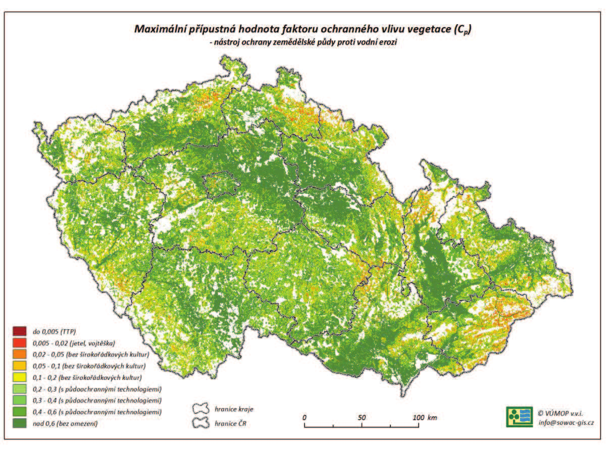 Obr. 2 Maximální přípustná hodnota faktoru ochranného vlivu vegetace