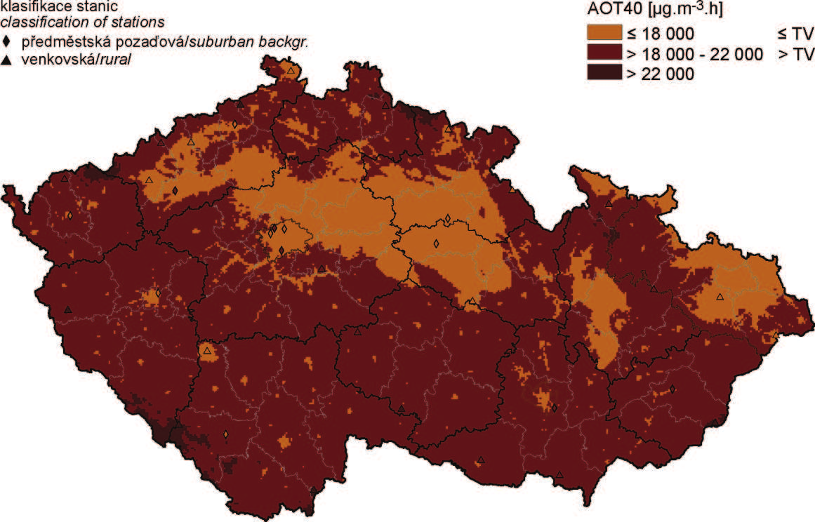 VYHODNOCENÍ INDIKÁTORU Obr. 1 Pole hodnot indexu AOT40, průměr za 5 let [µg.m -3.