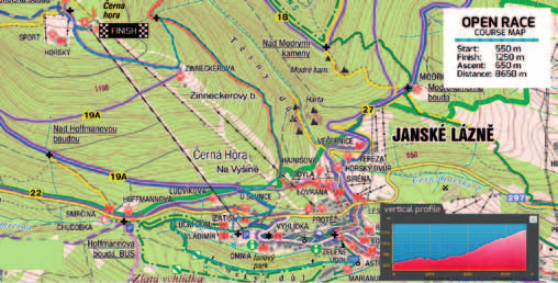 Trať závodu / Course details Veřejný závod 32. ročník běhu do vrchu Janské Lázně Černá hora Public Race 32.