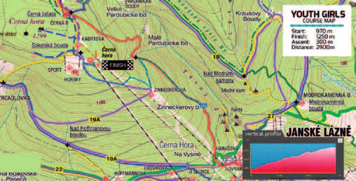 Trať závodu / Course details Mistrovský závod chlapců / IMRYC Start Boys Délka a převýšení / Lenght and elevation: 4800 m / 580 m Start /