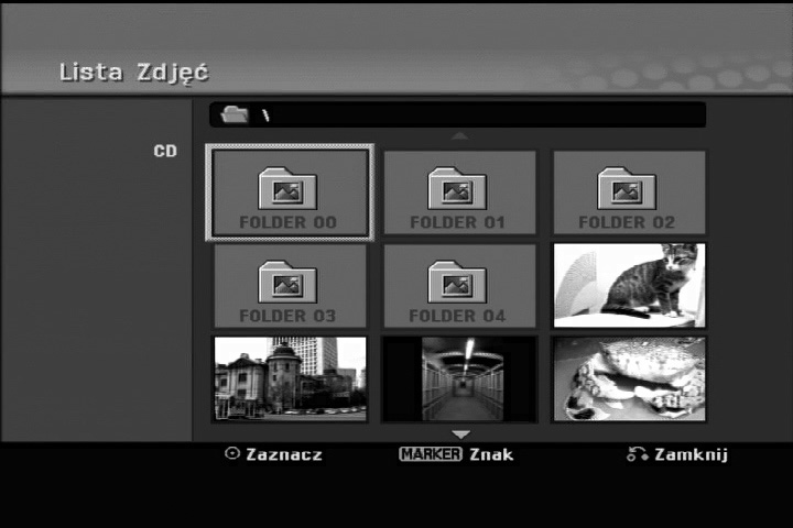 Oglądanie plików JPEG Nagrywarka może odtwarzać pliki JPEG. Przed rozpoczęciem odtwarzania plików JPEG przeczytaj Wymagania odnośnie plików graficznych znajdujące się po prawej stronie. 1.