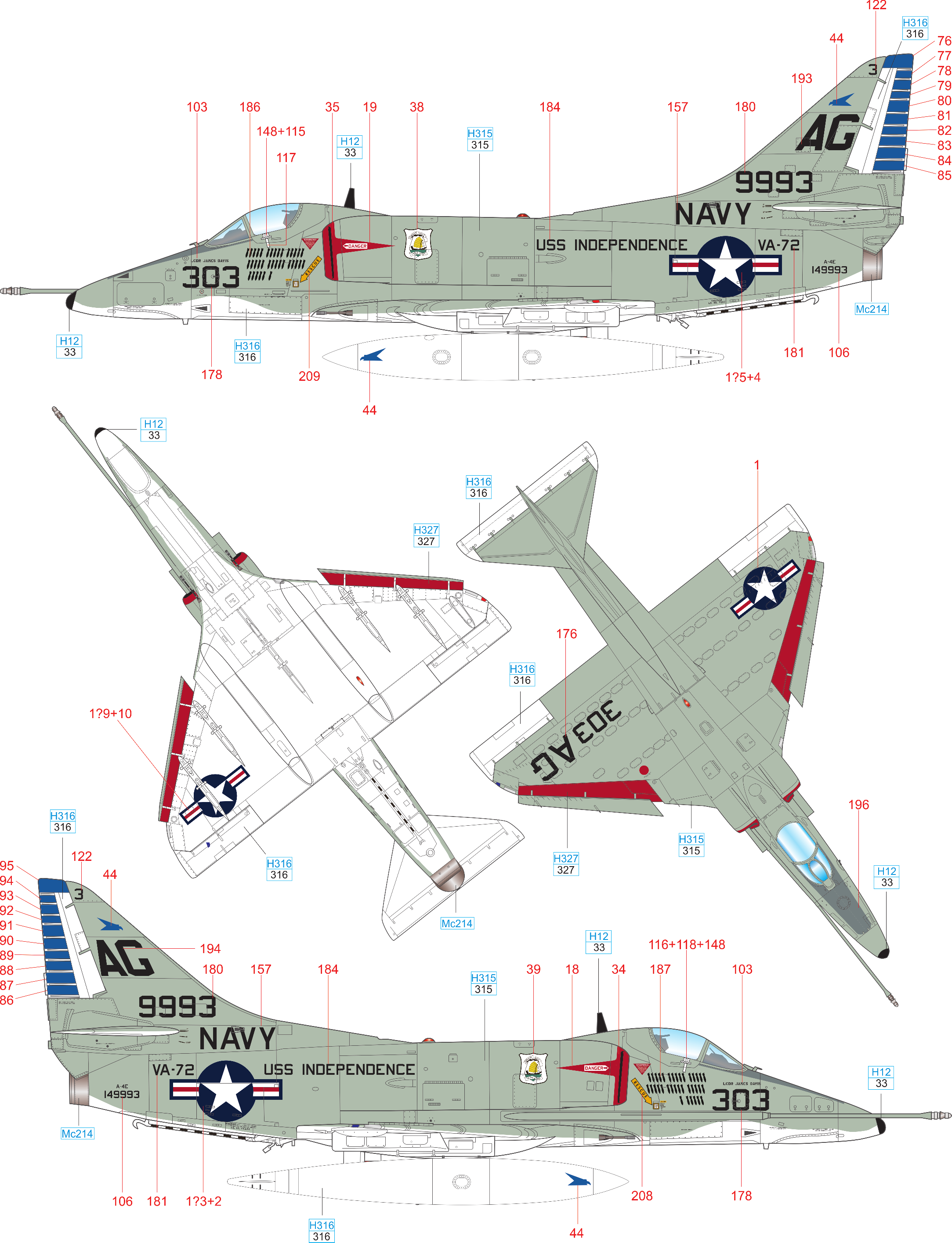 A A-4E 149993, VA-72 Blue Hawks, USS Independence, 1965 VA-72 se do bojů v jihovýchodní Asii zapojila během plavby na palubě CVA-62, která byla plánována od června do prosince 1965.