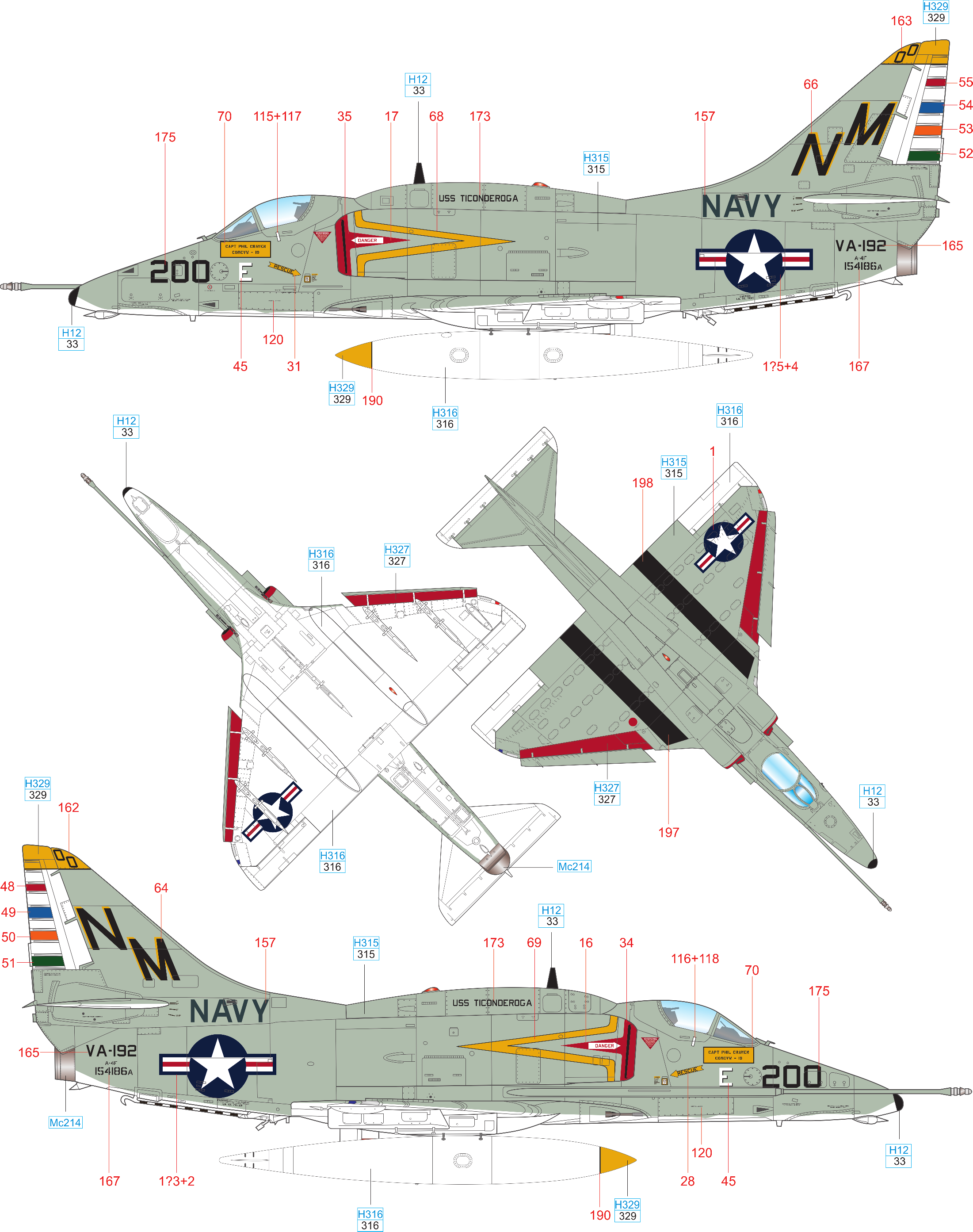 D A-4F 154186, VA-192 Golden Dragons, USS Ticonderoga, 1968 Po ukončení bojové túry v letech 1966 až 1967 vyměnila VA-192 své Skyhawky Echo za verzi Foxtrot.