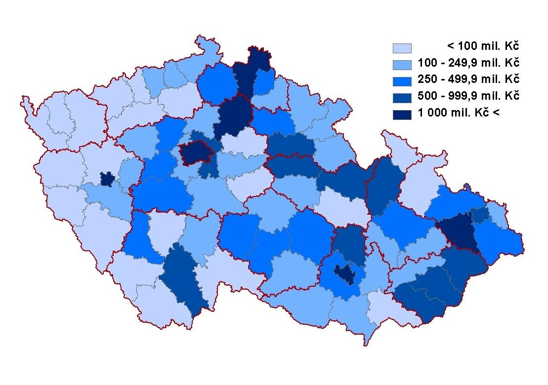 Výdaje na VaV v okresech ČR v roce 2014 soukromé podniky Více než 1 mld.